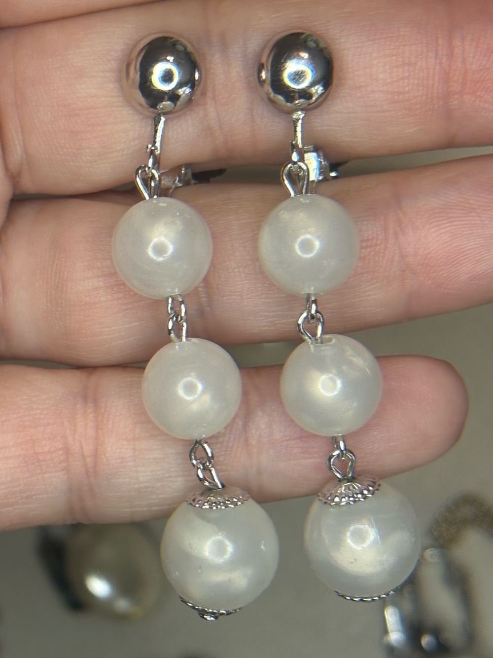 Vintage Sarah Coventry Faux Pearl Dangle Clip-On Earrings